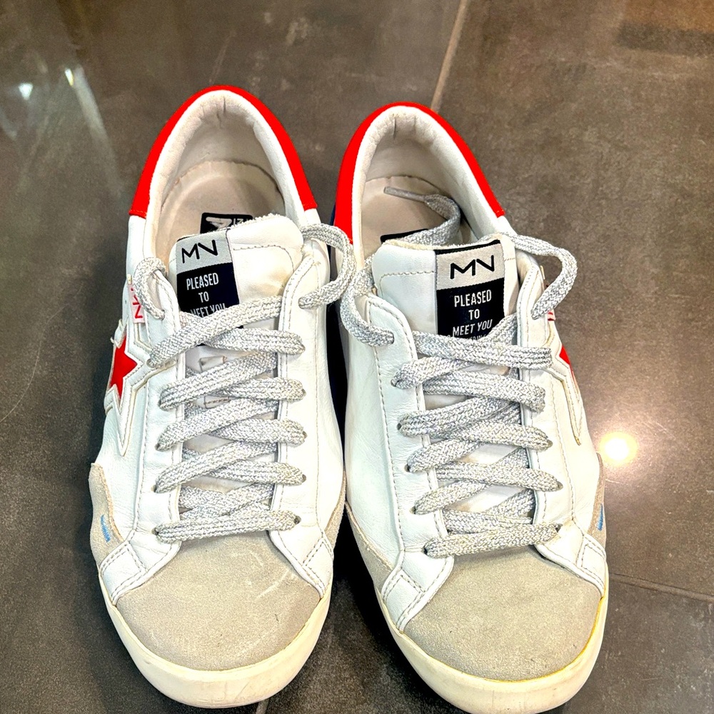 Mark Nason White and Red Sneakers with Star Detail